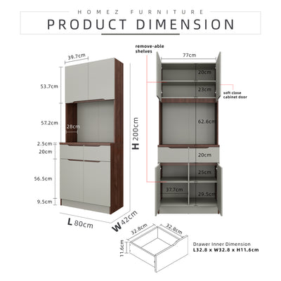 (EM) 2.6FT Cedar Series Full Melamine Tall Unit Kitchen Cabinet with Soft Close Door - M2385-FW+CR-GRP-SBH