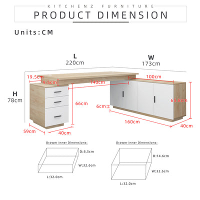 (EM) [FREE Shipping] 7.2FT L-Shaped Table Home Office with 3 Drawers & 4 Cabinet Doors Large Storage Space - M2809-WT+LH