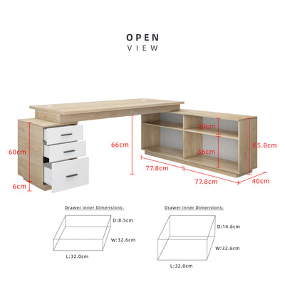 (EM) [FREE Shipping] 7.2FT L-Shaped Table Home Office with 3 Drawers & 4 Cabinet Doors Large Storage Space - M2809-WT+LH