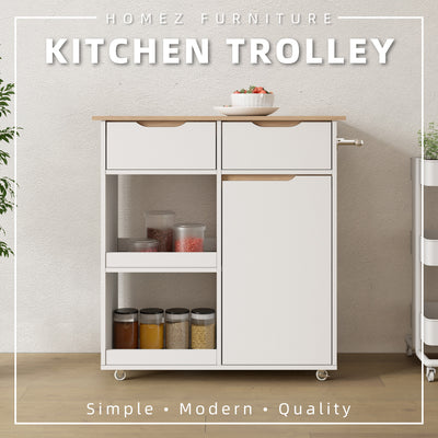 (FREE Shipping) 3FT Sinowa Series Full Melamine Kitchen Food Trolley / Kitchen Storage - HMZ-KBC-M5808-WT