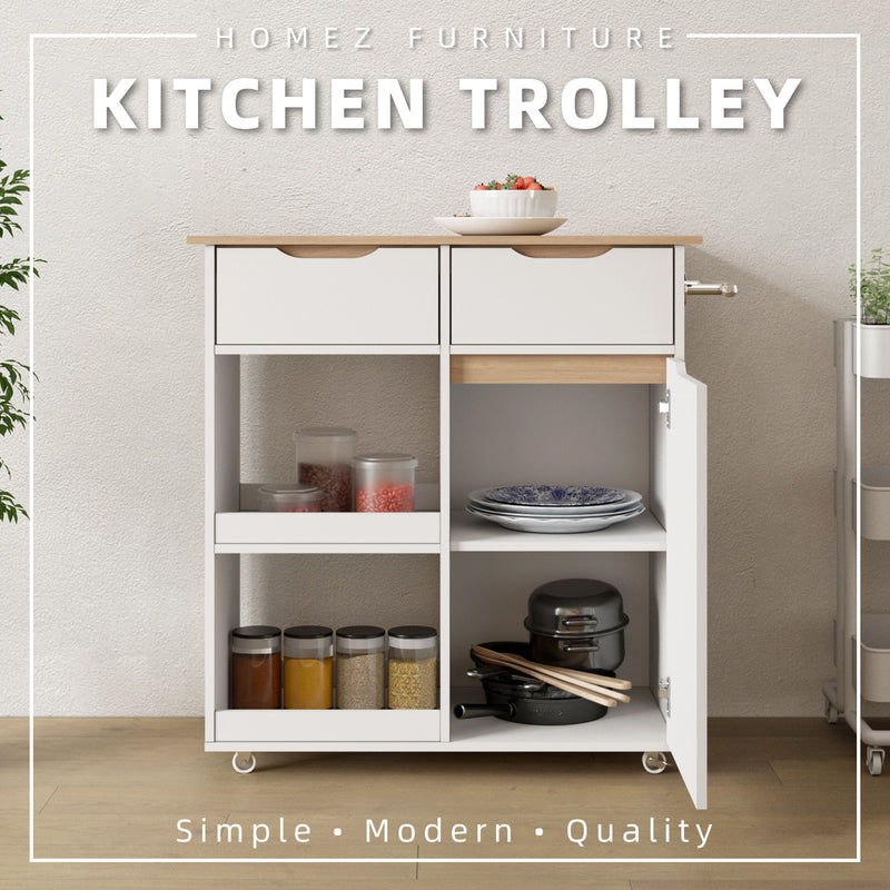 (FREE Shipping) 3FT Sinowa Series Full Melamine Kitchen Food Trolley / Kitchen Storage - HMZ-KBC-M5808-WT