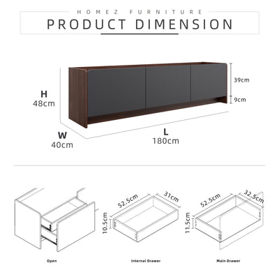 Molten Series Full Melamine TV Cabinet with Internal Drawers - M5977-FW+GY