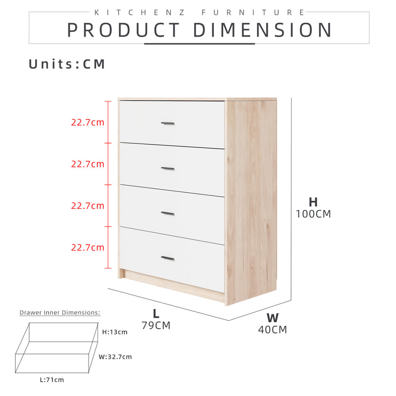 (EM) 2.6FT Alona Series 4 Layer Full Melamine Chest Drawer with Handle Bedroom Series - HMZ-FN-CD-M7801-LH+WT