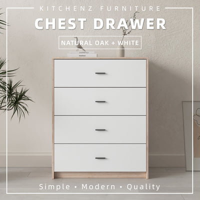 (EM) 2.6FT Alona Series 4 Layer Full Melamine Chest Drawer with Handle Bedroom Series - HMZ-FN-CD-M7801-LH+WT