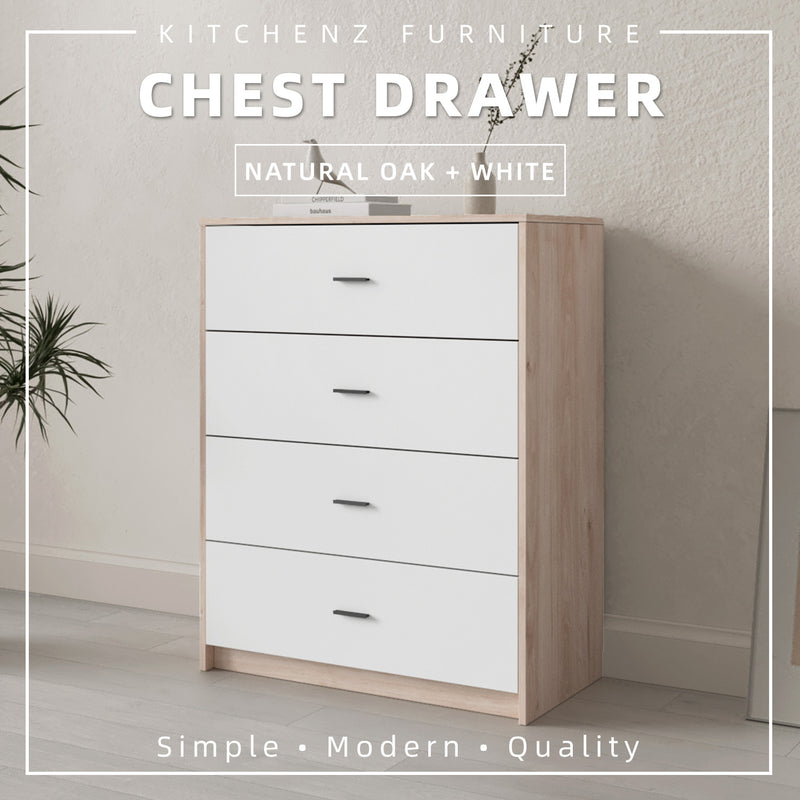 (EM) 2.6FT Alona Series 4 Layer Full Melamine Chest Drawer with Handle Bedroom Series - HMZ-FN-CD-M7801-LH+WT