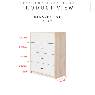 (EM) 2.6FT Alona Series 4 Layer Full Melamine Chest Drawer with Handle Bedroom Series - HMZ-FN-CD-M7801-LH+WT