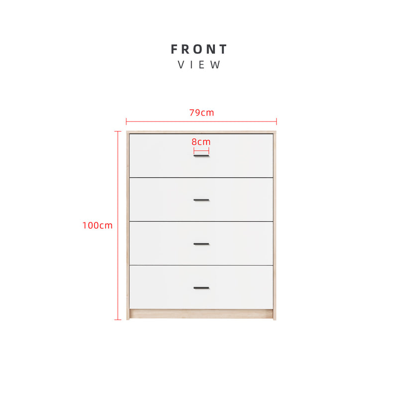 (EM) 2.6FT Alona Series 4 Layer Full Melamine Chest Drawer with Handle Bedroom Series - HMZ-FN-CD-M7801-LH+WT