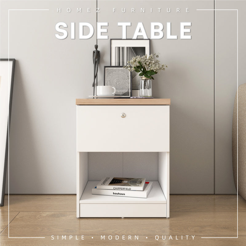 Alona Series Melamine Side Table Lockable Drawer with Open Storage - M7995