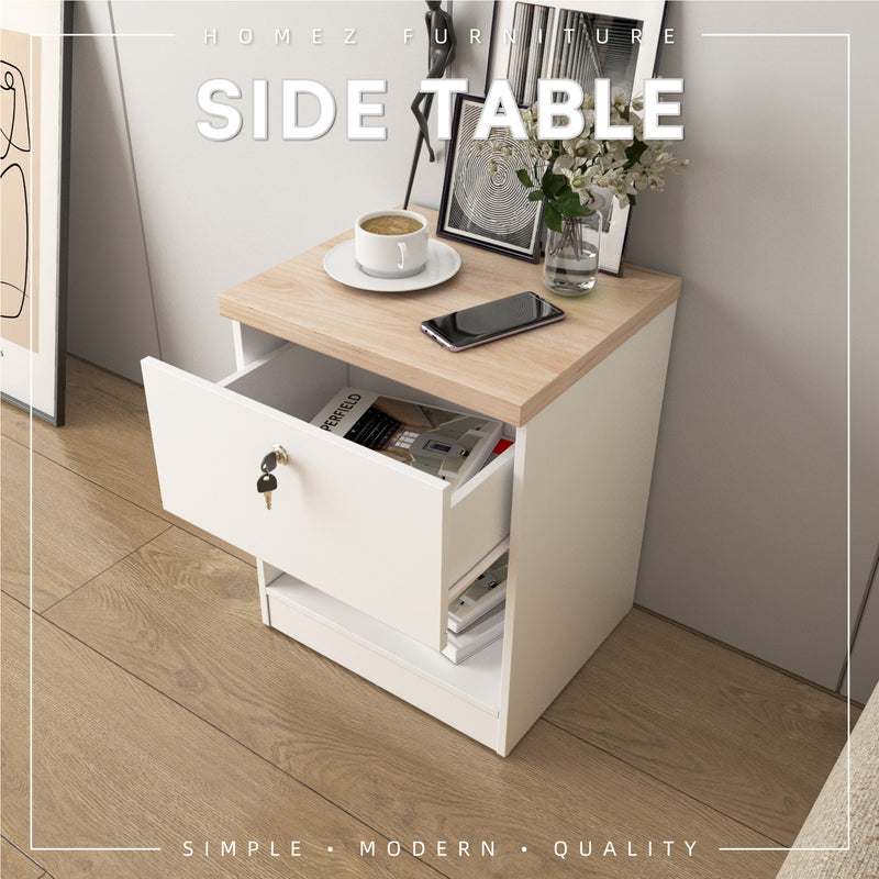 Alona Series Melamine Side Table Lockable Drawer with Open Storage - M7995