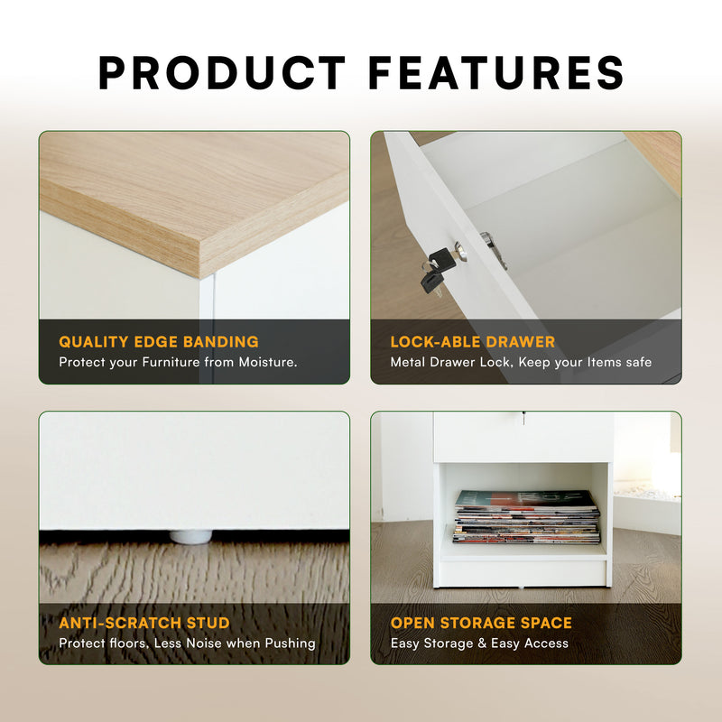 Alona Series Melamine Side Table Lockable Drawer with Open Storage - M7995