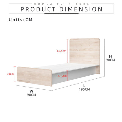 6.4FT Alona series Single Bed Frame / Headboard Full Melamine - BF-M8808-LH+WT