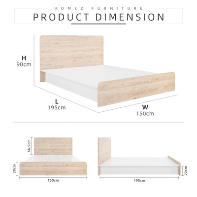 [FREE SHIPPING] Queen Bedframe Full Melamine Modern Natural Oak White - M8828-LH+WT