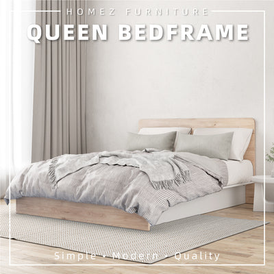 [FREE SHIPPING] Queen Bedframe Full Melamine Modern Natural Oak White - M8828-LH+WT