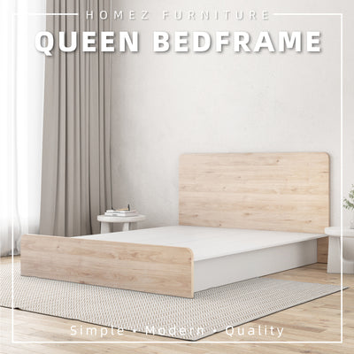 [FREE SHIPPING] Queen Bedframe Full Melamine Modern Natural Oak White - M8828-LH+WT