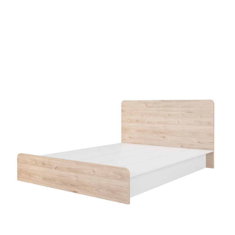 [FREE SHIPPING] Queen Bedframe Full Melamine Modern Natural Oak White - M8828-LH+WT