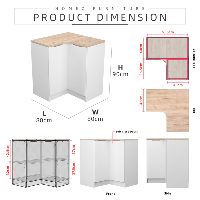 (EM) Sinowa Pro Series Base Kitchen Corner Cabinet Full Melamine Soft Close - HMZ-KBC-M9219-SBH