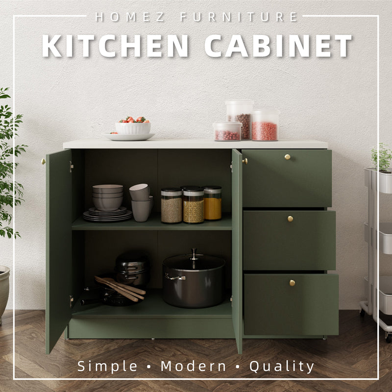 (EM) 4FT Canyon Series Full Melamine Base Unit Kitchen Cabinet with Soft Close Door - M9415-GN+CR-SBH