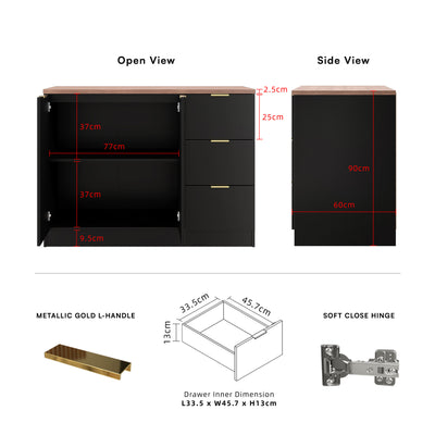 (FREE Shipping) 4FT Layra Series Full Melamine 3 Door Soft Close Kitchen Cabinet Base Unit - M9515