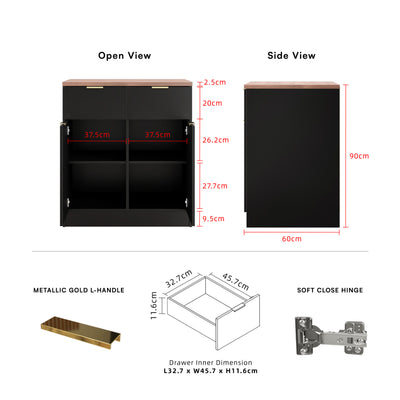 (FREE Shipping) 2.6FT Layra Series Full Melamine 2 Door Soft Close Kitchen Cabinet Base Unit - M9595