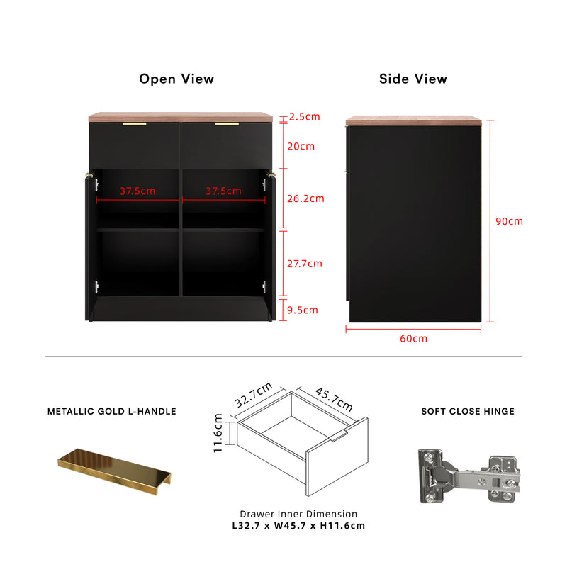 (FREE Shipping) 2.6FT Layra Series Full Melamine 2 Door Soft Close Kitchen Cabinet Base Unit - M9595