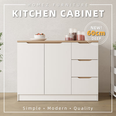 (EM) 4FT Sinowa Series Full Melamine 2 Door 3 Drawer Kitchen Cabinet Base Unit 120 x 60cm Top / Kitchen Storage - HMZ-KBC-M9615-LH+WT-SBH