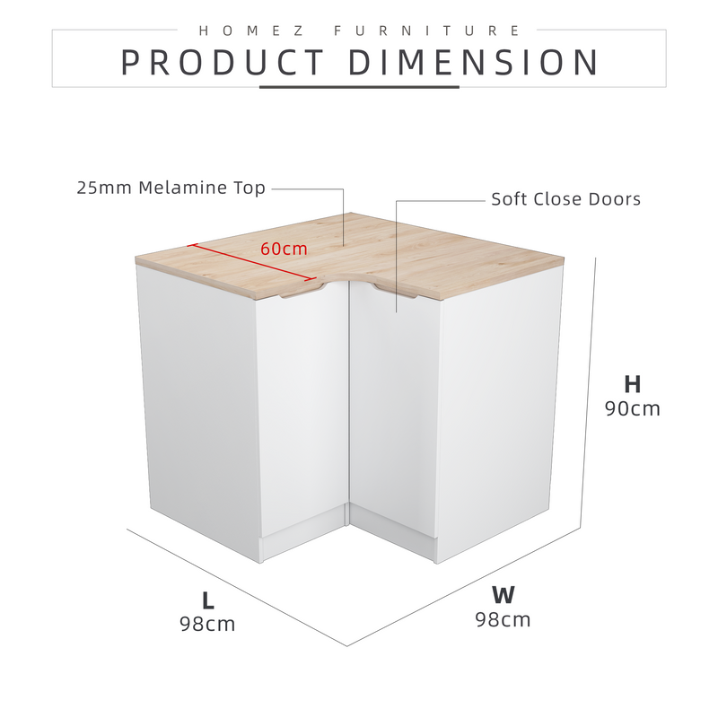 (FREE Shipping) Sinowa Pro Series Full Melamine Kitchen Corner Cabinet Soft Close 60cm Depth - M9619