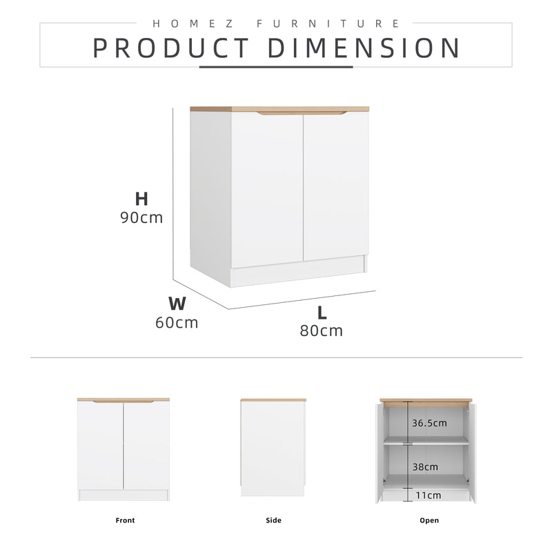 (EM) 3FT Sinowa Series Full Melamine 2 Door Kitchen Cabinet Base Unit 80 x 60cm Top / Kitchen Storage - HMZ-KBC-M9685-LH+WT