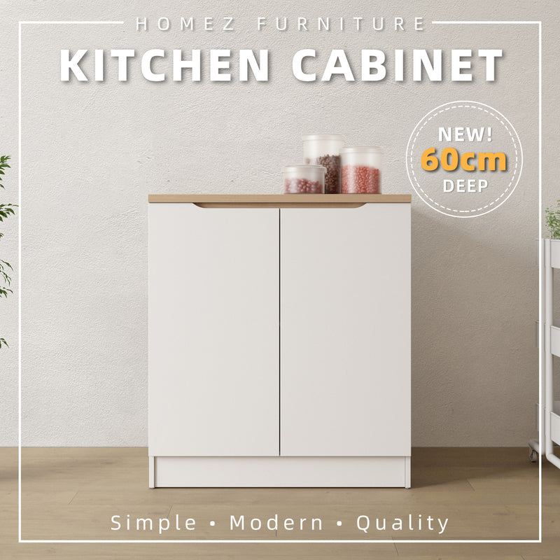 (EM) 3FT Sinowa Series Full Melamine 2 Door Kitchen Cabinet Base Unit 80 x 60cm Top / Kitchen Storage - HMZ-KBC-M9685-LH+WT