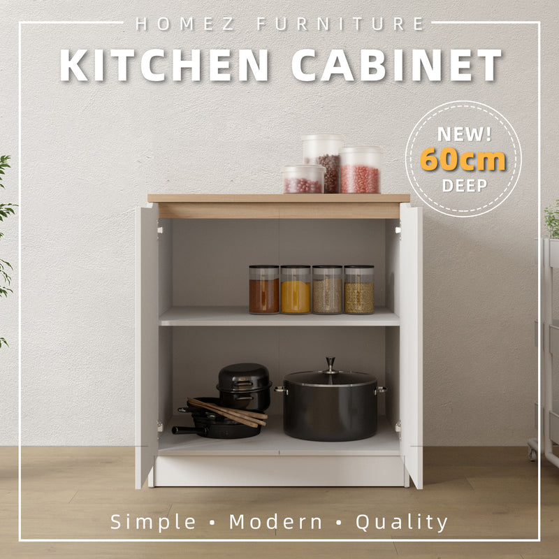 (EM) 3FT Sinowa Series Full Melamine 2 Door Kitchen Cabinet Base Unit 80 x 60cm Top / Kitchen Storage - HMZ-KBC-M9685-LH+WT