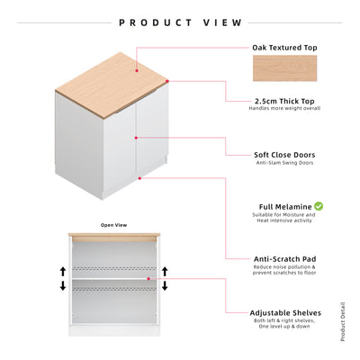 (EM) 3FT Sinowa Series Full Melamine 2 Door Kitchen Cabinet Base Unit 80 x 60cm Top / Kitchen Storage - HMZ-KBC-M9685-LH+WT