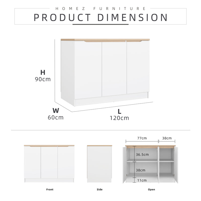 (FREE Shipping) 4FT Sinowa Series Full Melamine 3 Door Kitchen Cabinet Base Unit 120 x 60cm Top / Kitchen Storage - HMZ-KBC-M9695-LH+WT