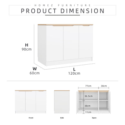 (EM) 4FT Sinowa Series Full Melamine 3 Door Kitchen Cabinet Base Unit 120 x 60cm Top / Kitchen Storage - HMZ-KBC-M9695-LH+WT