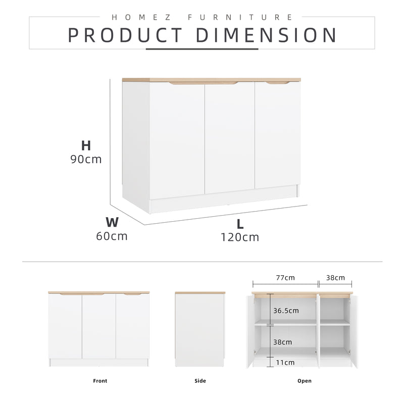 (FREE Shipping) 4FT Sinowa Series Full Melamine 3 Door Kitchen Cabinet Base Unit 120 x 60cm Top / Kitchen Storage - HMZ-KBC-M9695-LH+WT