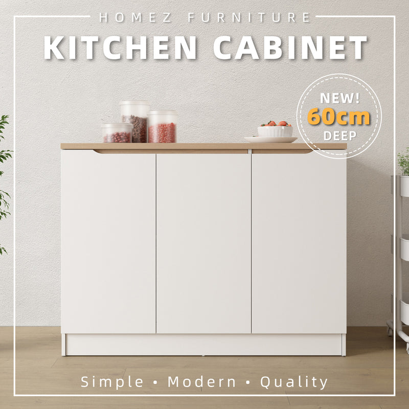 (FREE Shipping) 4FT Sinowa Series Full Melamine 3 Door Kitchen Cabinet Base Unit 120 x 60cm Top / Kitchen Storage - HMZ-KBC-M9695-LH+WT