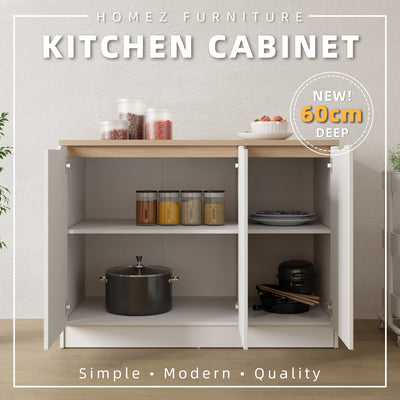 (EM) 4FT Sinowa Series Full Melamine 3 Door Kitchen Cabinet Base Unit 120 x 60cm Top / Kitchen Storage - HMZ-KBC-M9695-LH+WT