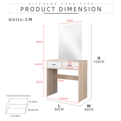 (EM) 2.6FT Alona Series Full Melamine Dressing Table Make Up Table with Mirror Bedroom Series - HMZ-FN-DT-M9809-LH+WT-SBH