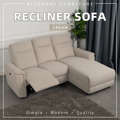 [HARI MALAYSIA FREE SHIPPING COMBO] 6.5FT 3 Seater Linen Fabric Power Recliner Sofa Coffee Table Free Gift 3-Tier Trolley Rack Living Room Combo Set - 50763-CR-L/GY-R+2905-WT+3TIER-WT