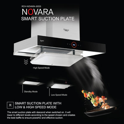 [FREE SHipping] Rubine Chimney Hood Essential Series 1500 m³/hr with O-Touch Panel - RCH-NOVARA-90SS + FREE Ducting Hose DC17