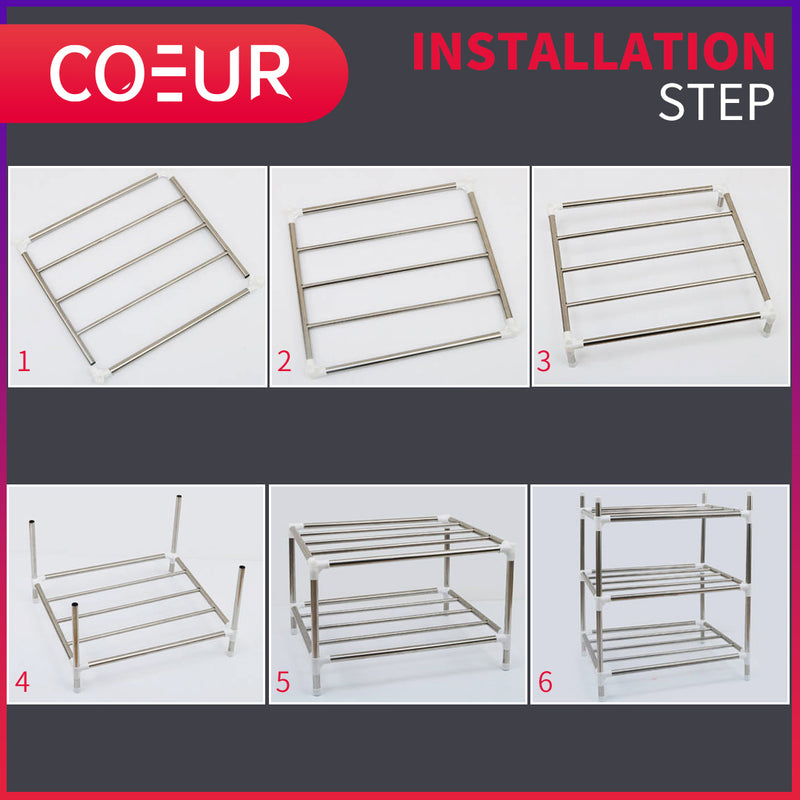 (Clearance) 5 Tier Coeur Stainless Steel Multi-function Pot Rack Kitchen Storage Rack Floor Standing Kitchen Supplies-COE-SR-LY288-5A