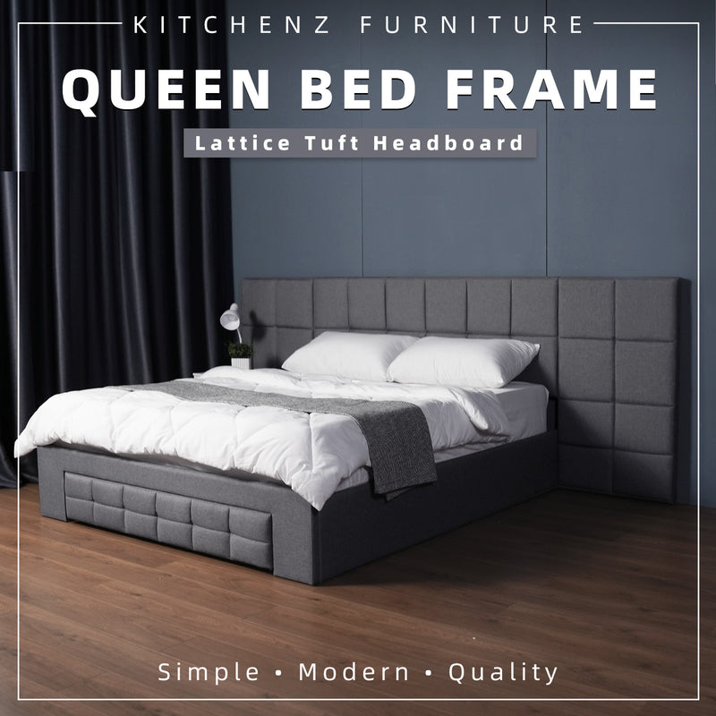 (FREE Shipping) 6.8FT Divan Queen/King Size Bed Frame Katil Queen High Headboard Linen Fabric Bed Frame - DV