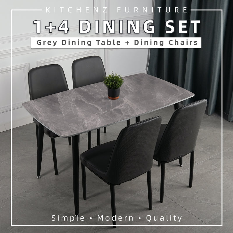 (FREE Shipping & FREE Installation) 4 People Seater Dining Set with 1 Porcelain (Ceramic)Table 4 Metal Leg Chairs - Dining Set (1+4)