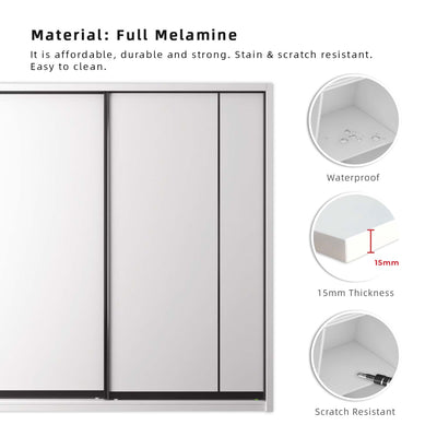(EM) [FREE Shipping & FREE Installation - ONLY KK] 8FT x 8FT Full Melamine Sliding Wardrobe Anti-Jump Almari Baju Almari Pakaian Kabinet Baju