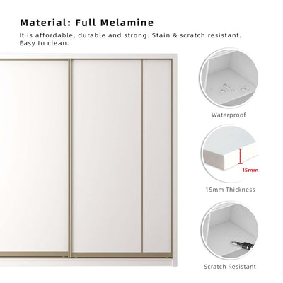 [FREE Shipping & FREE Installation] 8x8FT Full Melamine Gold Frame Anti Jump Sliding Wardrobe Almari Baju
