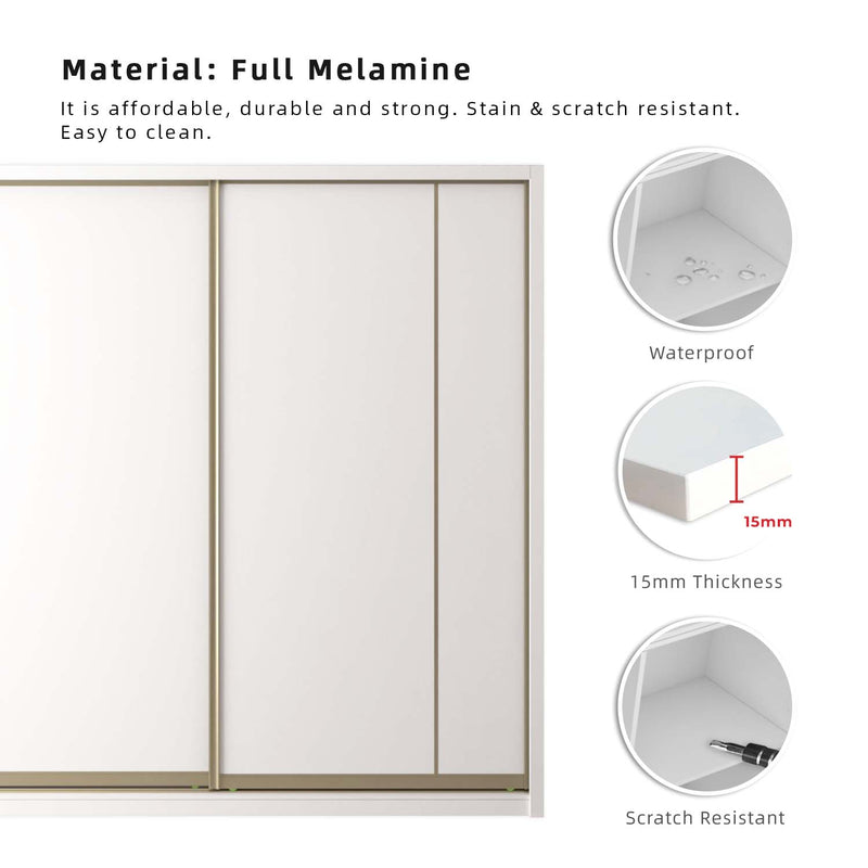 [FREE Shipping & FREE Installation] 8x8FT Full Melamine Gold Frame Anti Jump Sliding Wardrobe Almari Baju