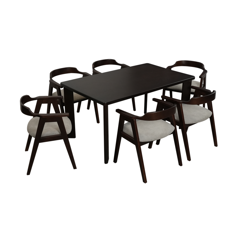 (EM) Neo Dining Set 6 Seater with Solid Rubberwood - DT-NEO(15090)-PS-SBH + DC-MARCO-PS-SBH (6 Seater)