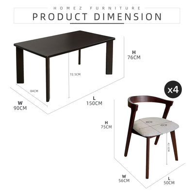 (FREE Shipping) Neo Dining Set 4/6 Seater with Martin Bench Solid Rubberwood - DT-NEO(15090)
