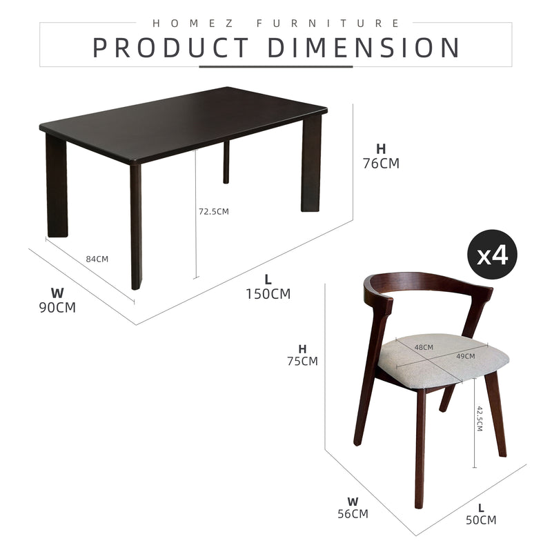 (FREE Shipping) Neo Dining Set 4/6 Seater with Martin Bench Solid Rubberwood - DT-NEO(15090)