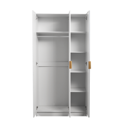 3FT Luca Series 3 Door Wardrobe with Mirror Gold Handle 6 Compartment Shelves & Hanging Rod Almari Baju Pintu Cermin - HMZ-FN-WD-6941-WT+GD