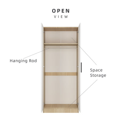 (EM)Jordan Series 192cm Height 2 Door Wardrobe Soft Close Door With Matte Black PVC Handle and Hanging Rod / Almari Baju / Almari Pakaian-HMZ-FN-WD-6419