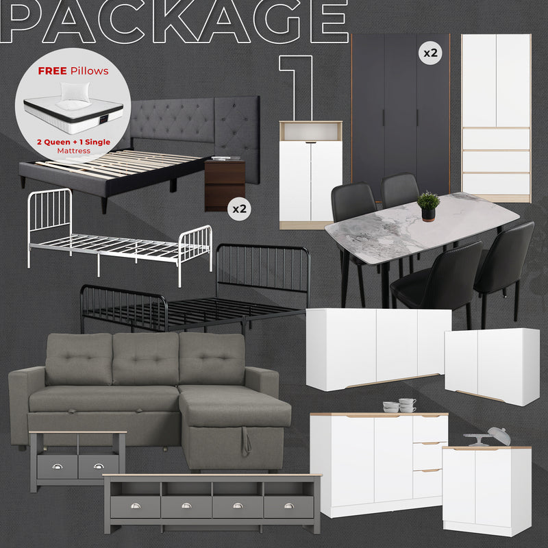 [FREE Shipping] 14 IN 1 Furniture Home Package 1 Bedroom Living Room Dining Kitchen Set Free Pillows